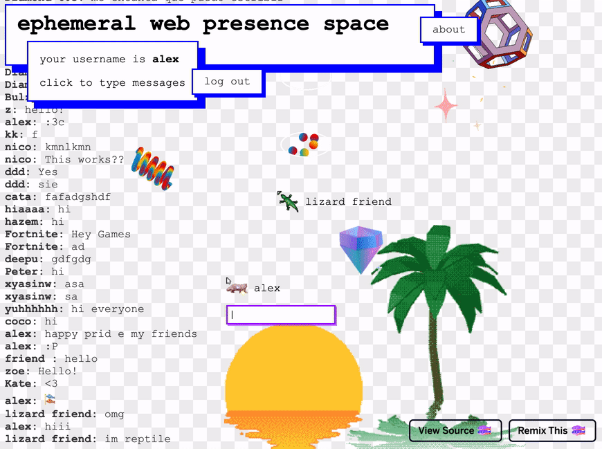 screenshot gif of 'ephemeral web presence space'